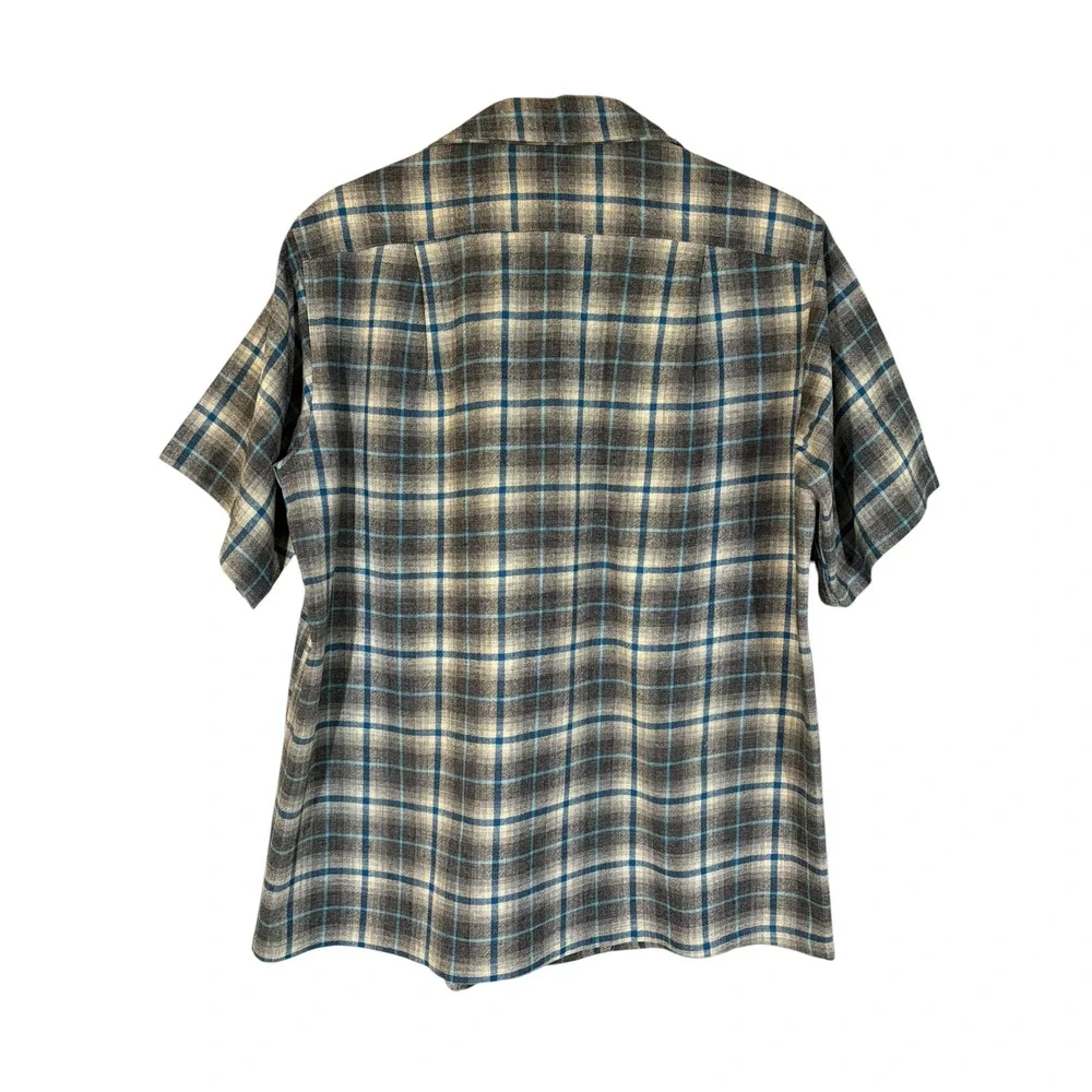 Vintage 50's 60's Pendleton Plaid Board Shirt Short Sleeve M Classic Loop Collar